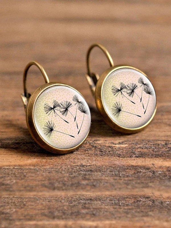Females Planet - 1pc Dandelion Pattern Round Earrings Copper Jewelry