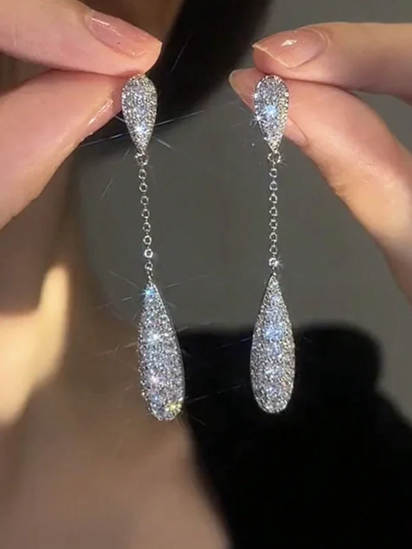 Females Planet - 2pcs Bridal Jewelry Set, Bridesmaid Earrings, Luxury Silver Plated Water Drop Shaped Earrings With Sparkling Rhinestones, Suitable For Weddings, Parties, And Daily Wear, Valentine's Day Gift For Women