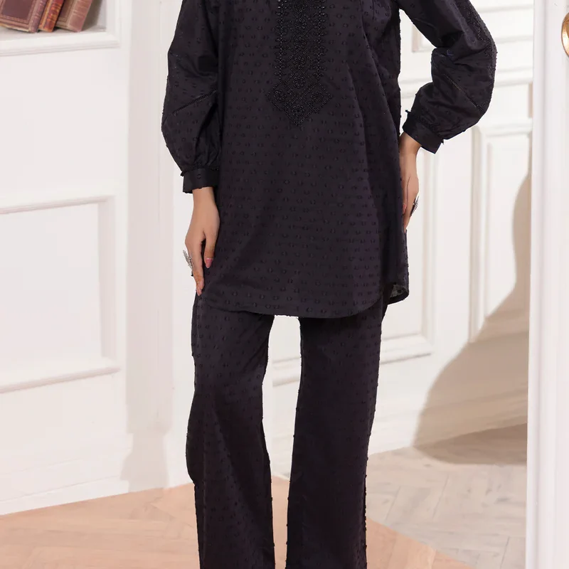 Solid Embroidered Reverse Jacquard Stitched 2 Piece (Shirt/Trouser)