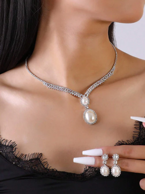 Females Planet - 3pcs Women Jewelry Set, Trending In Europe And America, Minimalist Niche Design Water Drop Pendant Necklace And Earrings Party Jewelry