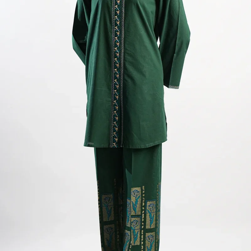 Embroidered Cotton Jacquard Stitched 2 Piece