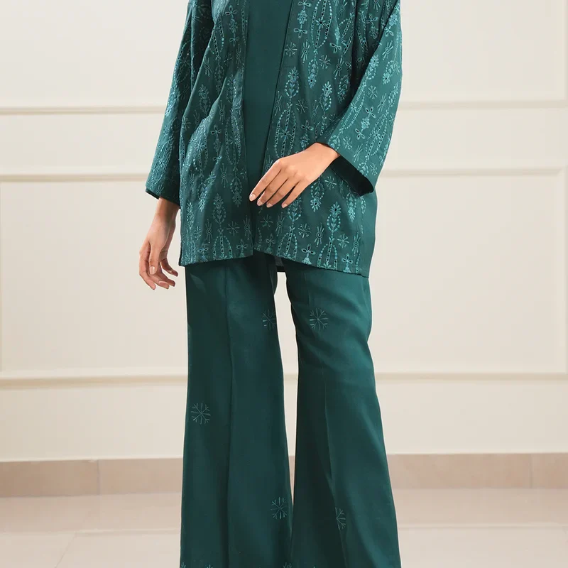Solid Embroidered Dobby Crepe Stitched 2 Piece (Shirt/Trouser)