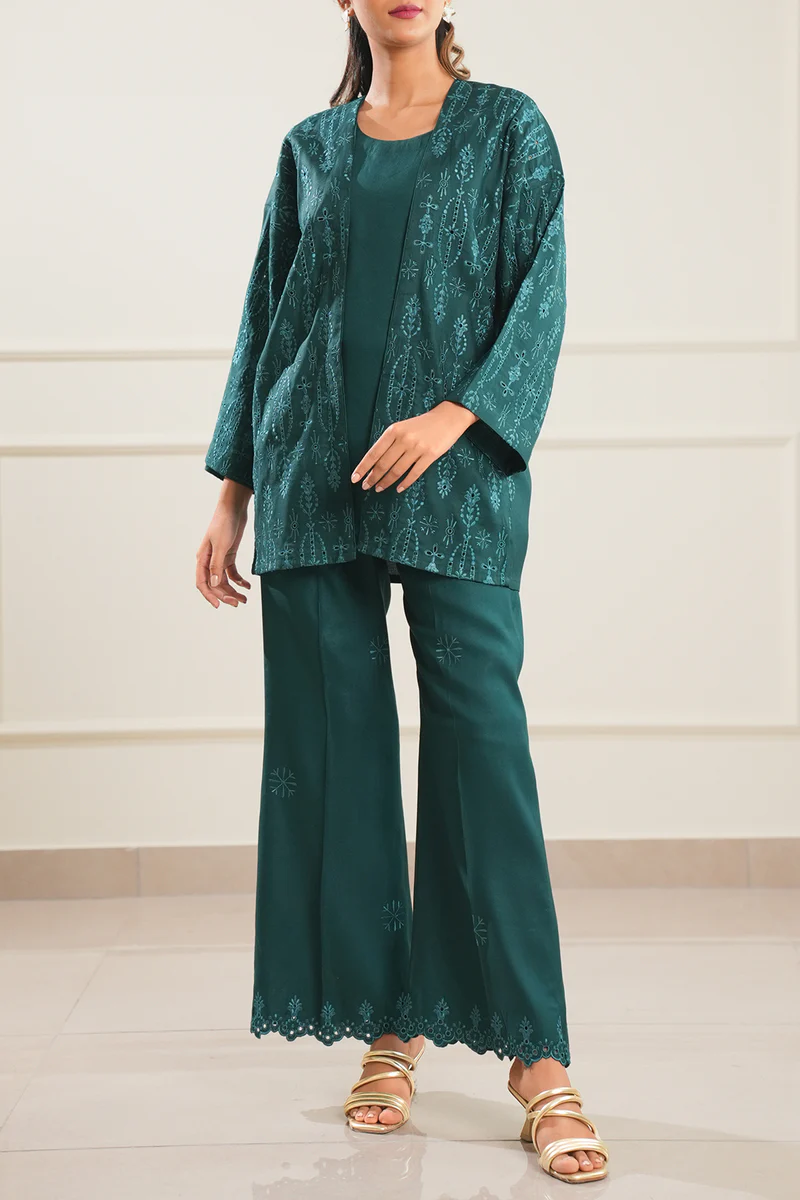 Solid Embroidered Dobby Crepe Stitched 2 Piece (Shirt/Trouser)