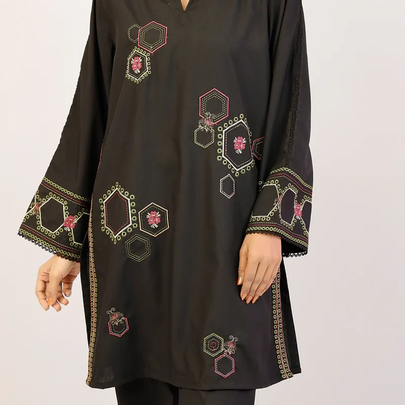 Solid Embroidered Polyester Stitched 2 Piece (Shirt/Trouser)